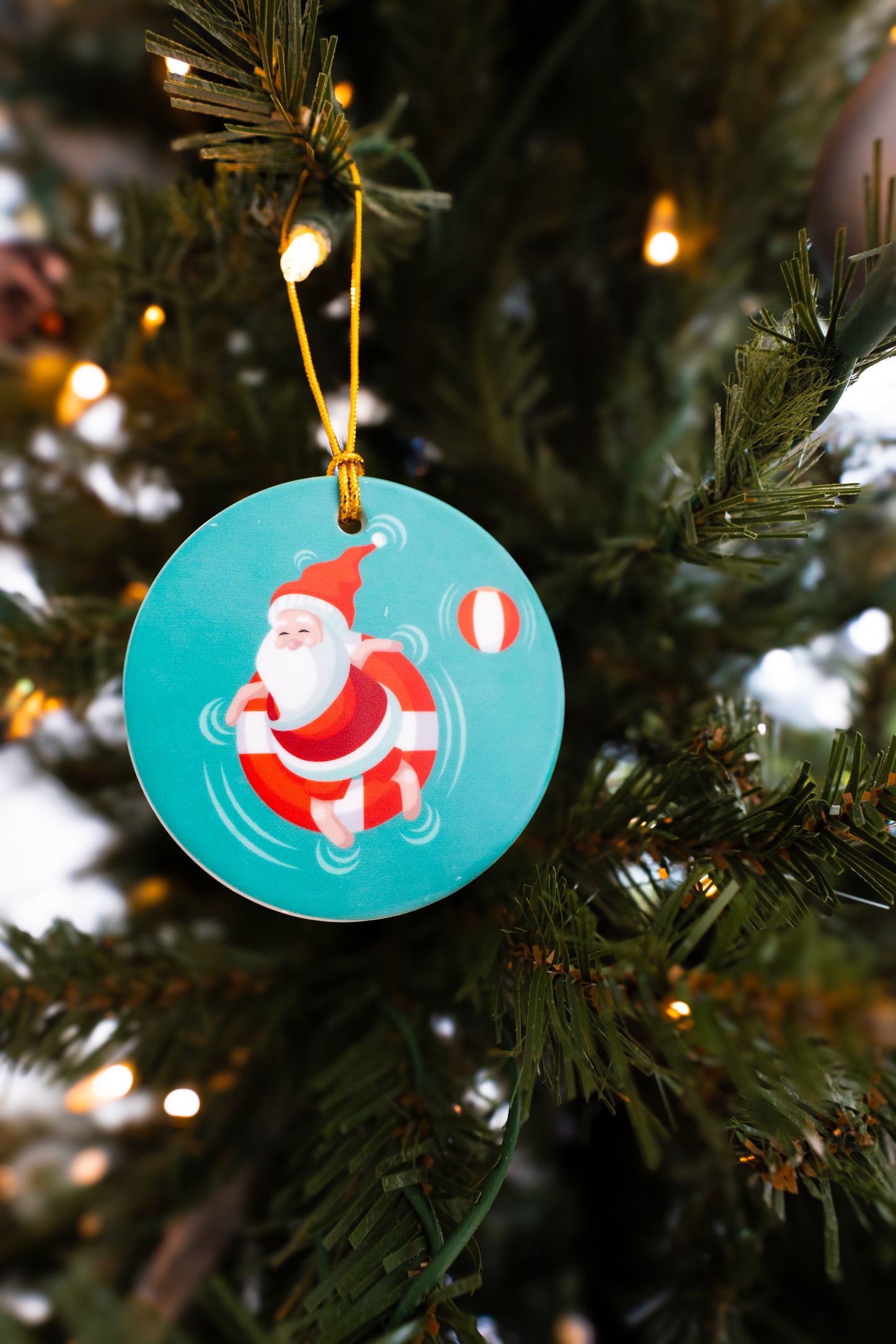 Poolside Santa Holiday Ornament