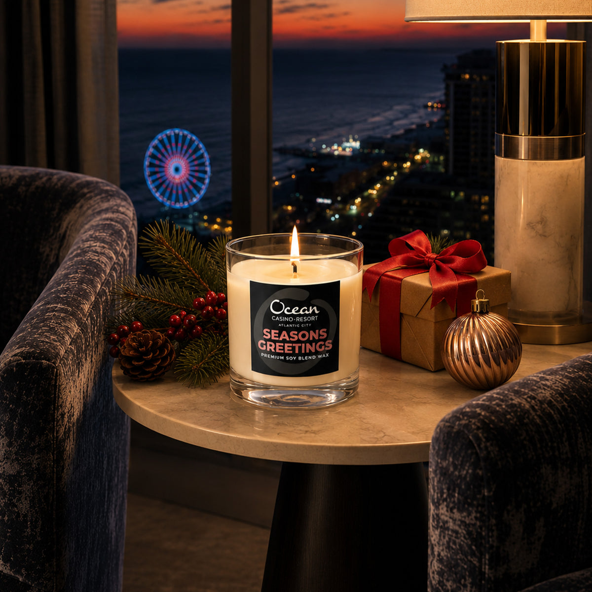 Seasons Greeting Holiday Candle